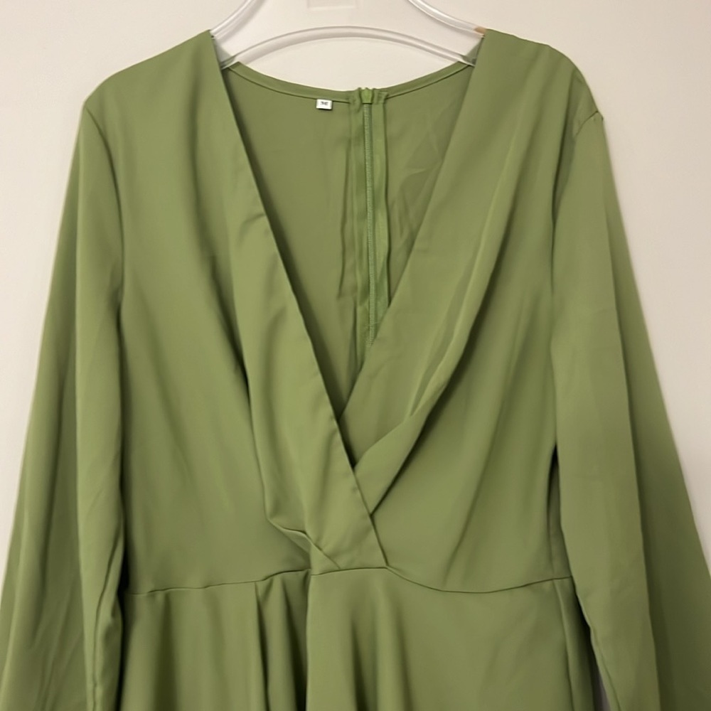 Deep V-Neck Long Sleeve Mini Dress - Picture 2 of 7